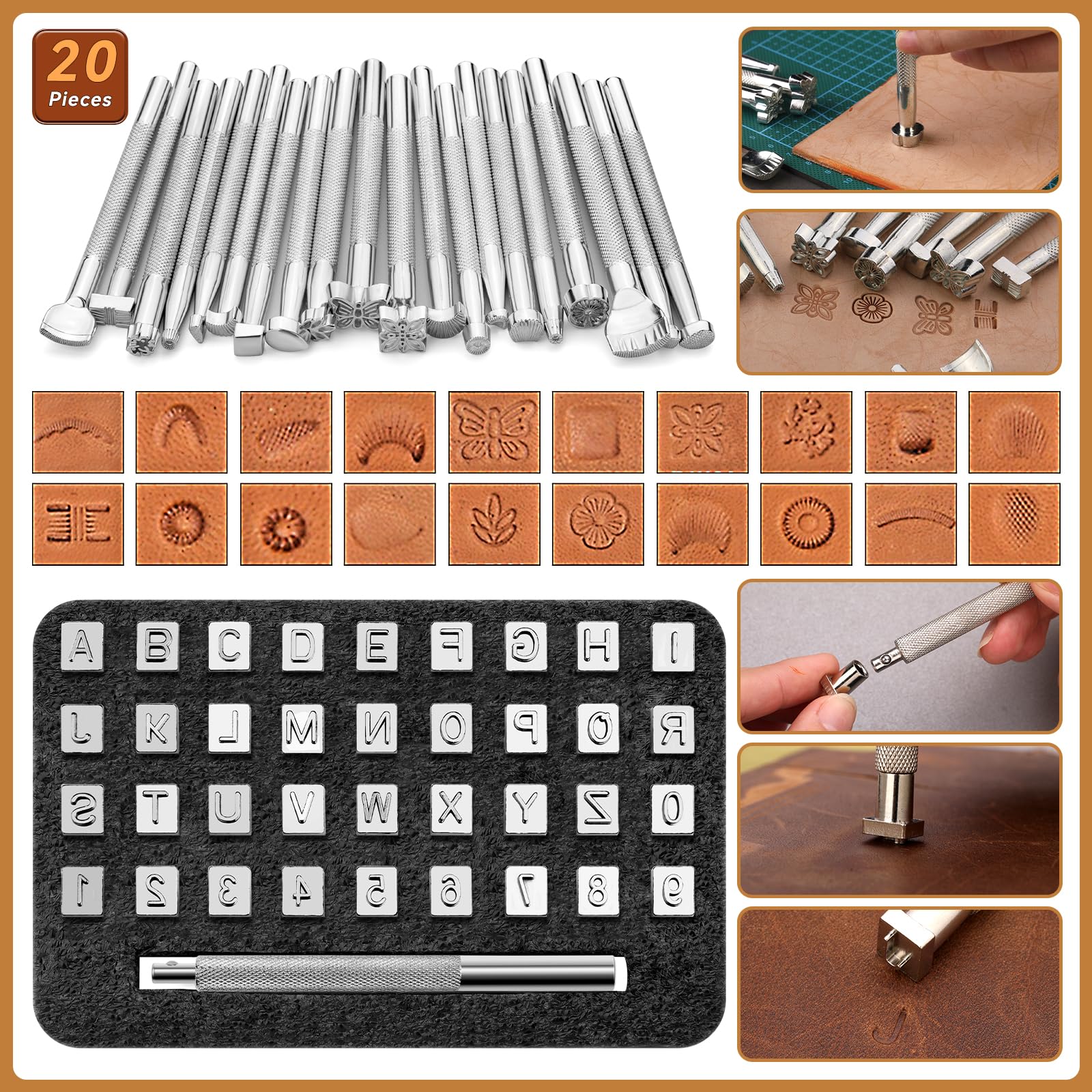 424-Piece Leather Crafting Kit with Tools, Supplies & Instructions – DIY Leather Sewing Kit, Stamping Set, Tool Holder & Wooden Storage Box – Perfect for Leatherworking, Repair, and DIY Projects