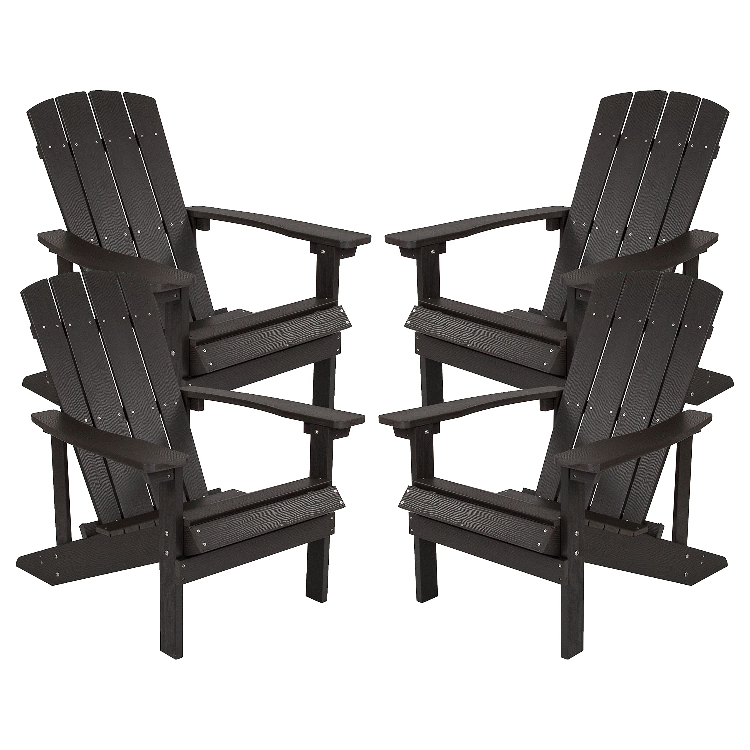 Flash Furniture Charlestown Indoor/Outdoor Faux Wood Adirondack Chairs - Weather-Resistant Polyresin Patio Chairs, Set of 4 in Navy Blue - Perfect for Backyard, Garden, Poolside & Beach Relaxation