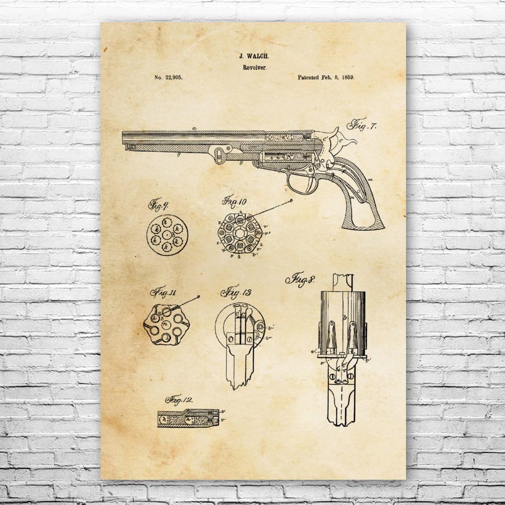 Old West Revolver Poster Print - Vintage Western Decor for Gun Collectors & Cowboy Gifts - 16x20 Inch Wild West Art, Gunslinger Blueprint - Perfect for Man Cave, Home Office & Western Themed Rooms