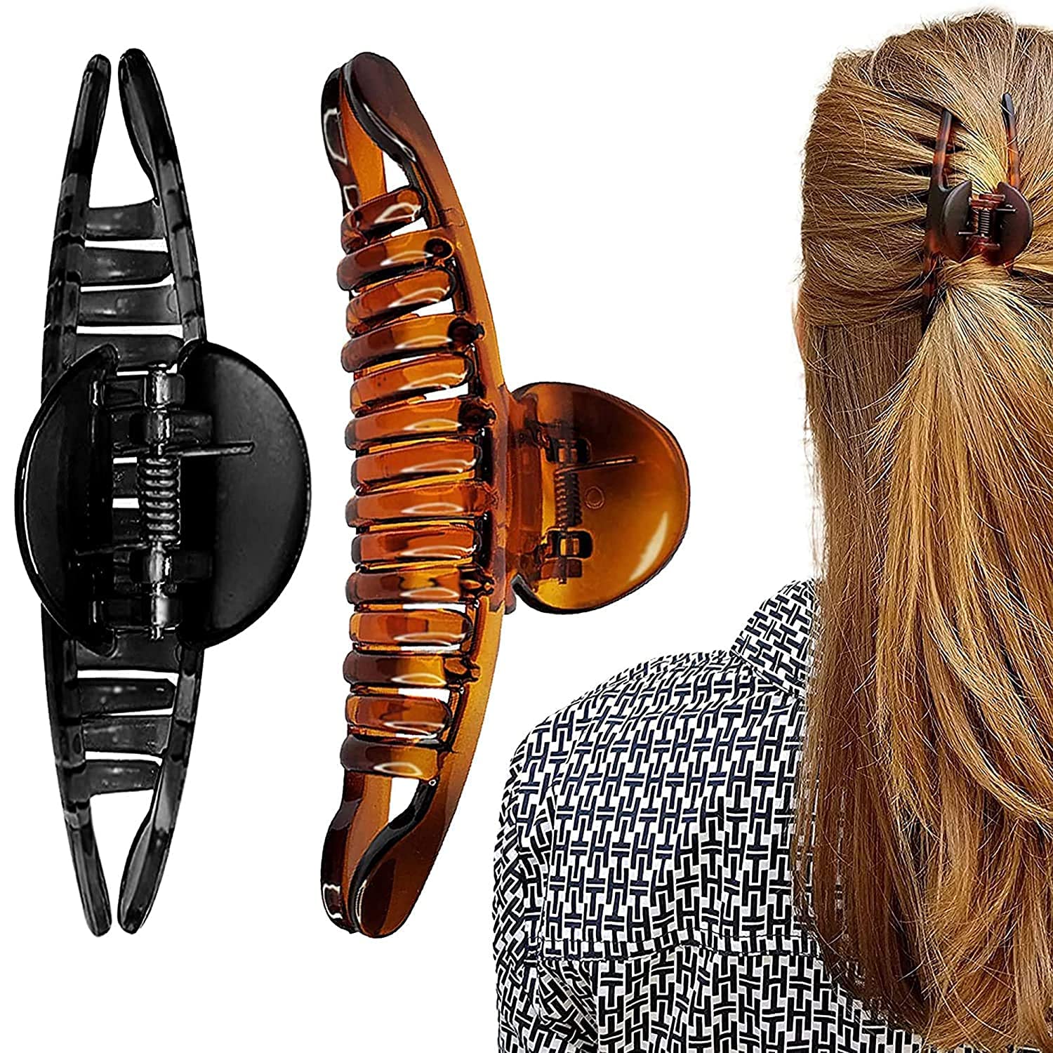 BIRDWARE Large Hair Clips for Women - Black & Multicolor Acrylic Butterfly Hair Clips with Stone Decorations | Durable Rubber Hair Clutchers (T-Shape) | Perfect for Parties, Weddings & Everyday Styling