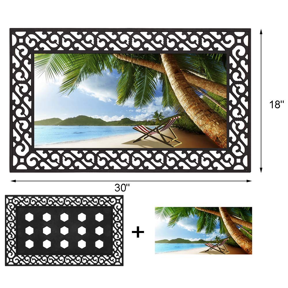 Non-Slip Heavy Duty Welcome Door Mat - 29.5x18 Inch Indoor/Outdoor Entry Rug for Home - Summer Beach Design - Easy Clean Rubber Floor Mat - Perfect for Front Door, Patio, Deck & Porch Use