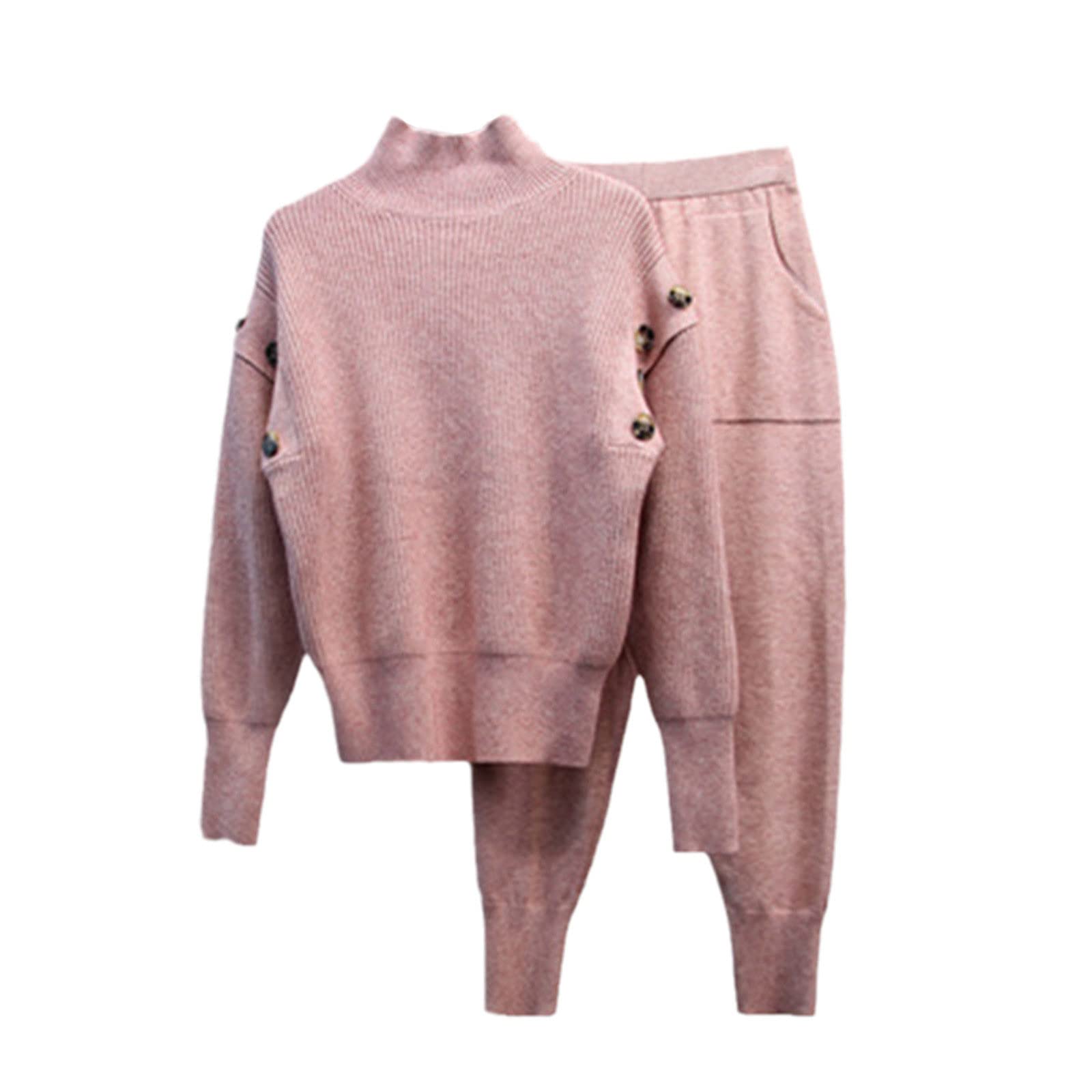 Women's Winter 2-Piece Tracksuit Set - Cozy Knit Sweater & Casual Pants Outfit for Fall & Winter | Warm Lounge Wear, Workout Clothes & Stylish Street Fashion