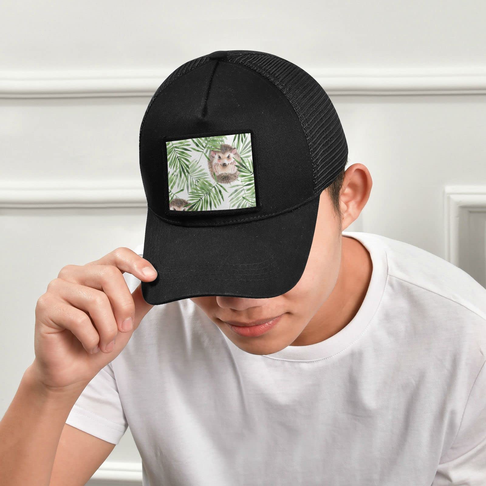 Sinestour Hedgehog & Leaves Baseball Cap - Low Profile Army Military Hat for Men & Women - Black Unisex Adjustable Cap for Outdoor, Hiking, and Casual Wear