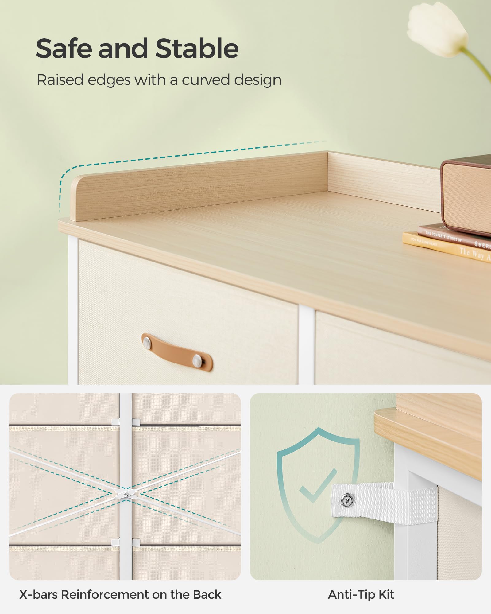 SONGMICS 6-Drawer Kids Dresser for Boys & Girls - Water-Resistant Tabletop, Storage Organizer Cabinet - Ideal for Bedroom, Nursery, Hallway - Beige UGKR101K01 | Perfect for Kids' Room Organization & Toy Storage