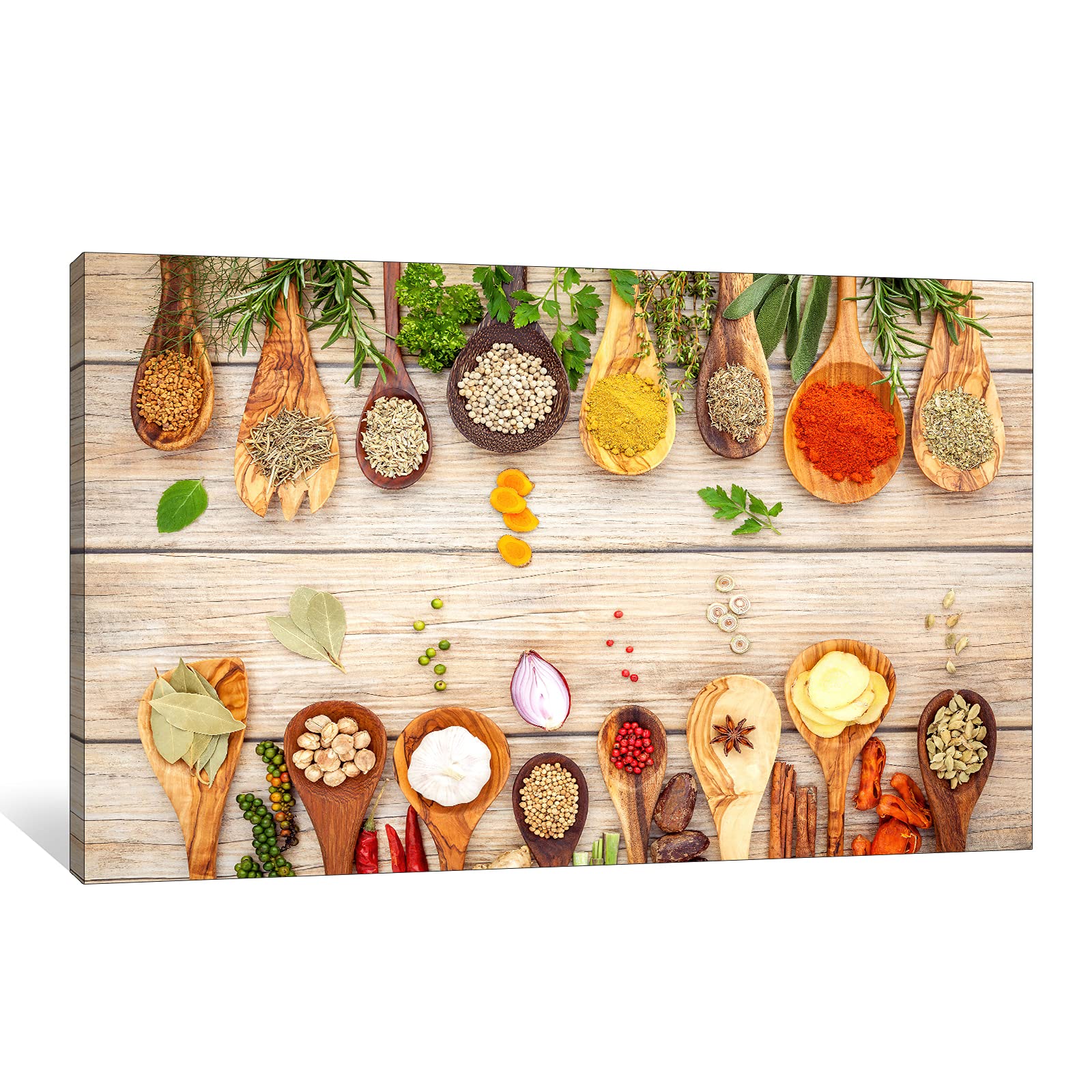 Modern Kitchen Wall Art - Colorful Spices & Spoons Canvas Painting, 24x36 Inches Kitchen Dining Room Decor, Perfect for Home Cooking & Entertaining Spaces