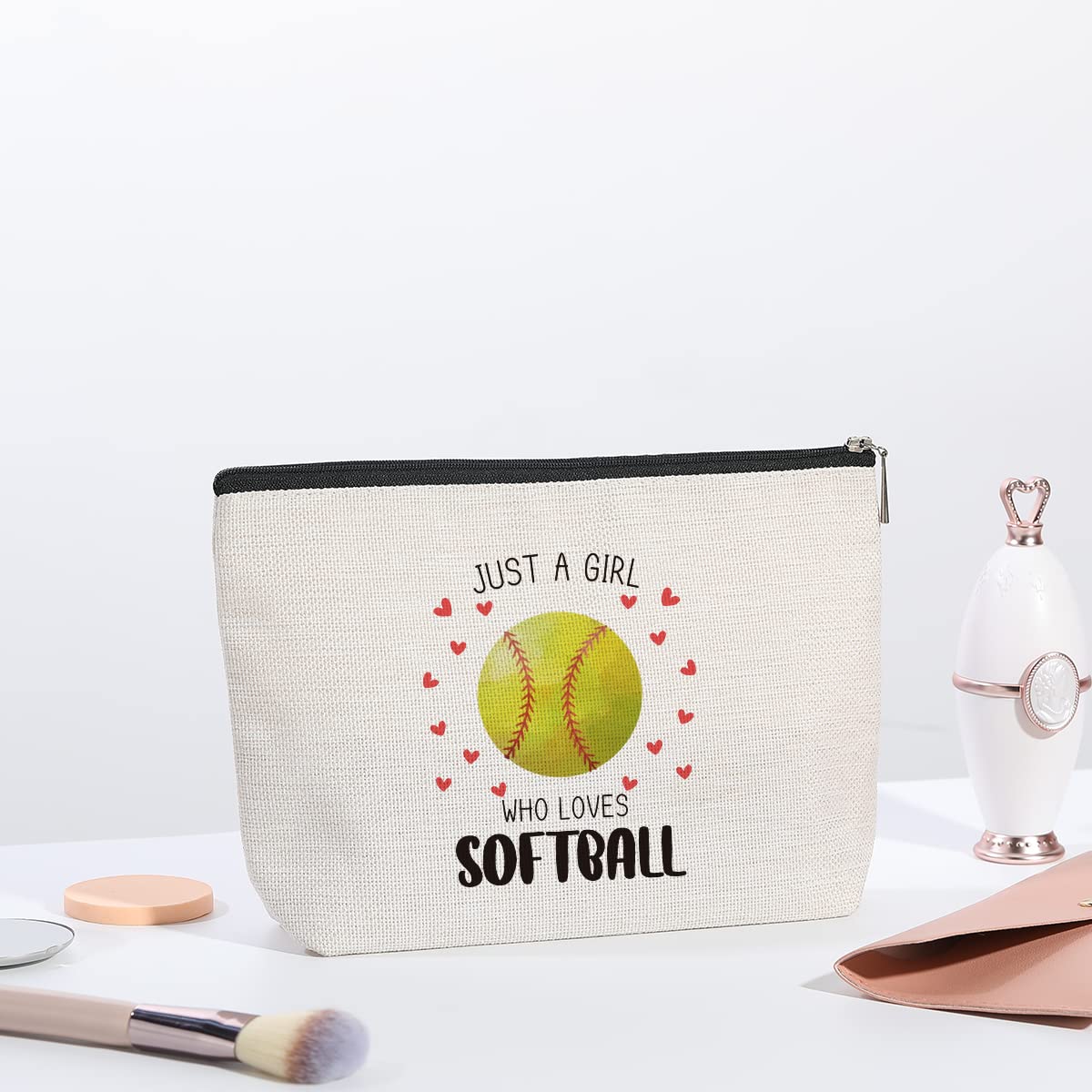 **Softball Makeup Bag for Women - Inspirational Gift for Softball Lovers, Mom, Sister, Coworker, BFF - Perfect for Birthday, Game Day & Travel**