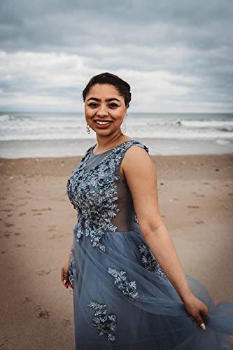 Elegant Women's Sweep Lace Appliques Scoop Neck Tulle A-Line Prom Dress for Homecoming, Wedding & Special Occasions