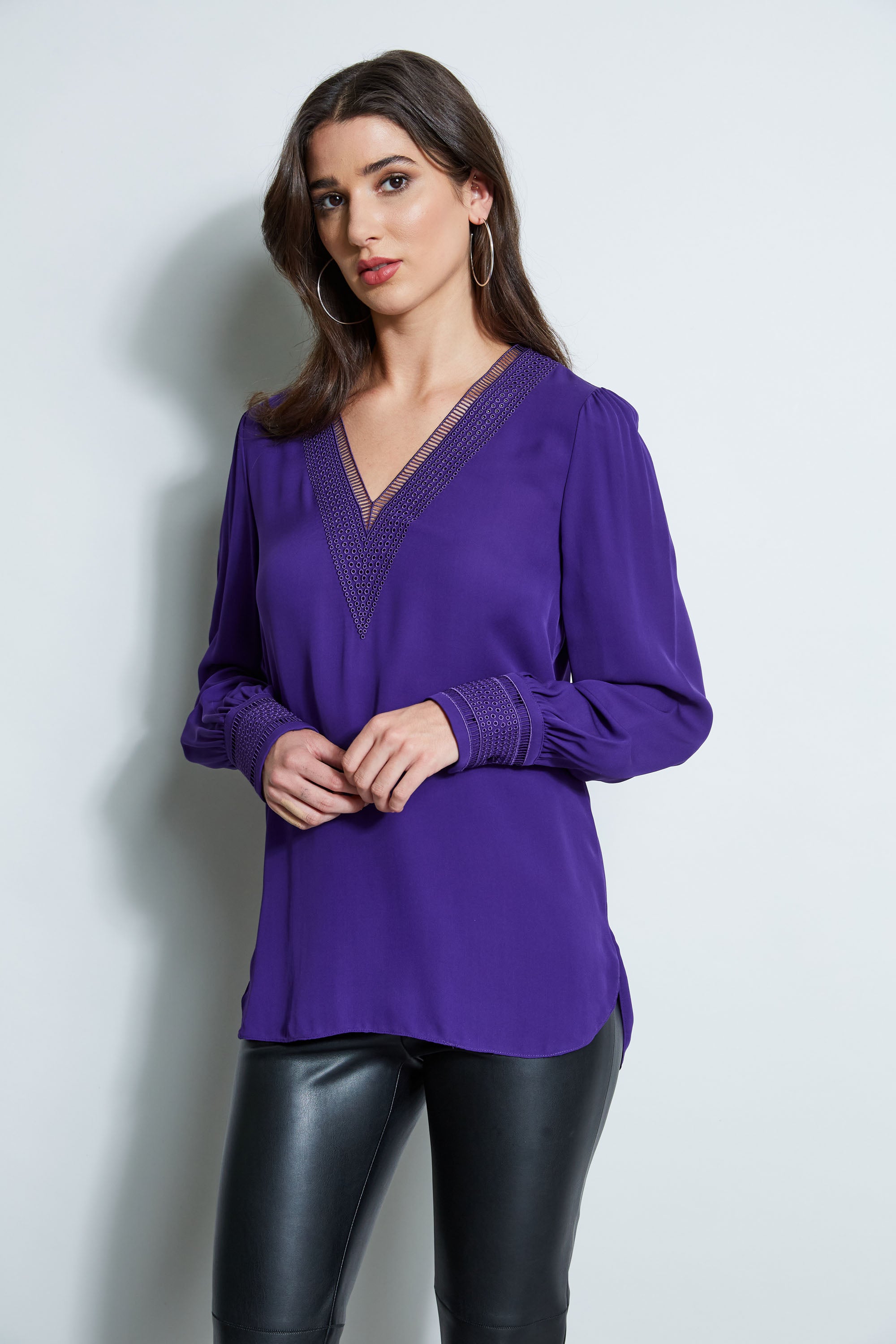 Embroidered Silk Shirt for Women - Elegant Floral Blouse with V-Neck & Long Sleeves - Perfect for Office Wear, Date Night & Special Occasions