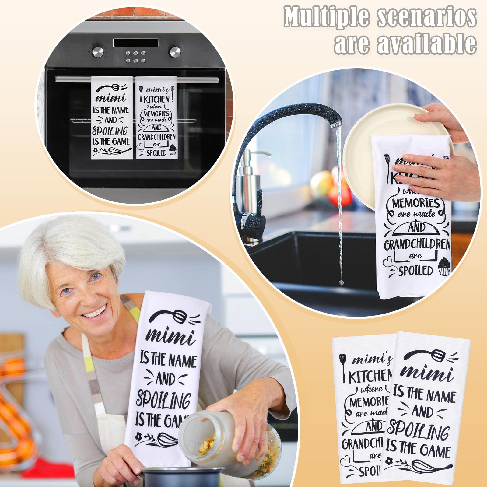 5-Piece Mimi Style Kitchen Gift Set - 2 Microfiber Dish Towels, 2 Oven Pads & 1 Oven Mitt - Perfect for Christmas, Housewarming, Birthdays & Parties - Ideal for Cooking, Baking & Kitchen Decor