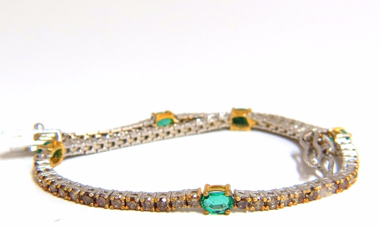3.00ct Natural Green Emerald & Fancy Color Diamond Tennis Bracelet in 14K Gold - Elegant Jewelry for Weddings, Parties & Special Occasions
