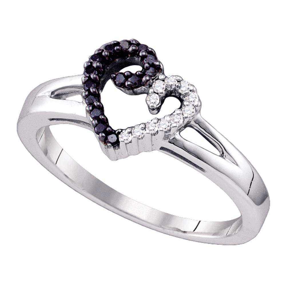 Dazzlingrock Sterling Silver Black Diamond Heart Ring - 1/6 CTW Enhanced White Diamonds, Size 5 - Perfect for Valentine's Day Gifts, Anniversary Presents & Romantic Occasions