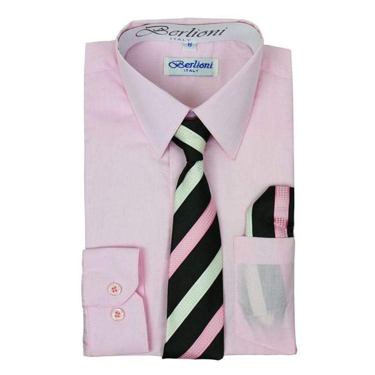 Italian Toddler Boys' Long Sleeve Dress Shirt Set with Tie & Pocket Square - Formal Outfit for Weddings, Parties & Special Occasions