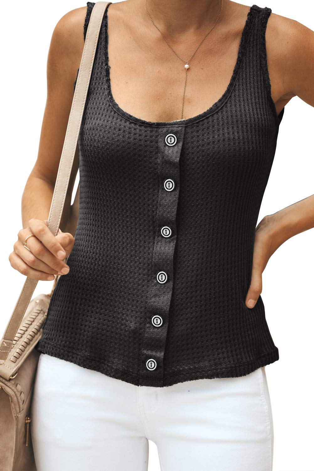 Aranmei Women's Sexy Sleeveless Scoop Neck Tank Top - Soft Waffle Knit Casual Summer Tops for Women - Perfect for Beach, Gym, Yoga & Everyday Wear