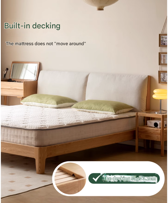 Solid Oak and Black Walnut Wood Fabric Soft Bed - Premium Handcrafted Wooden Bed Frame for Bedroom, Durable and Stylish Home Furniture for Master Bedroom, Guest Room, or Kids Room