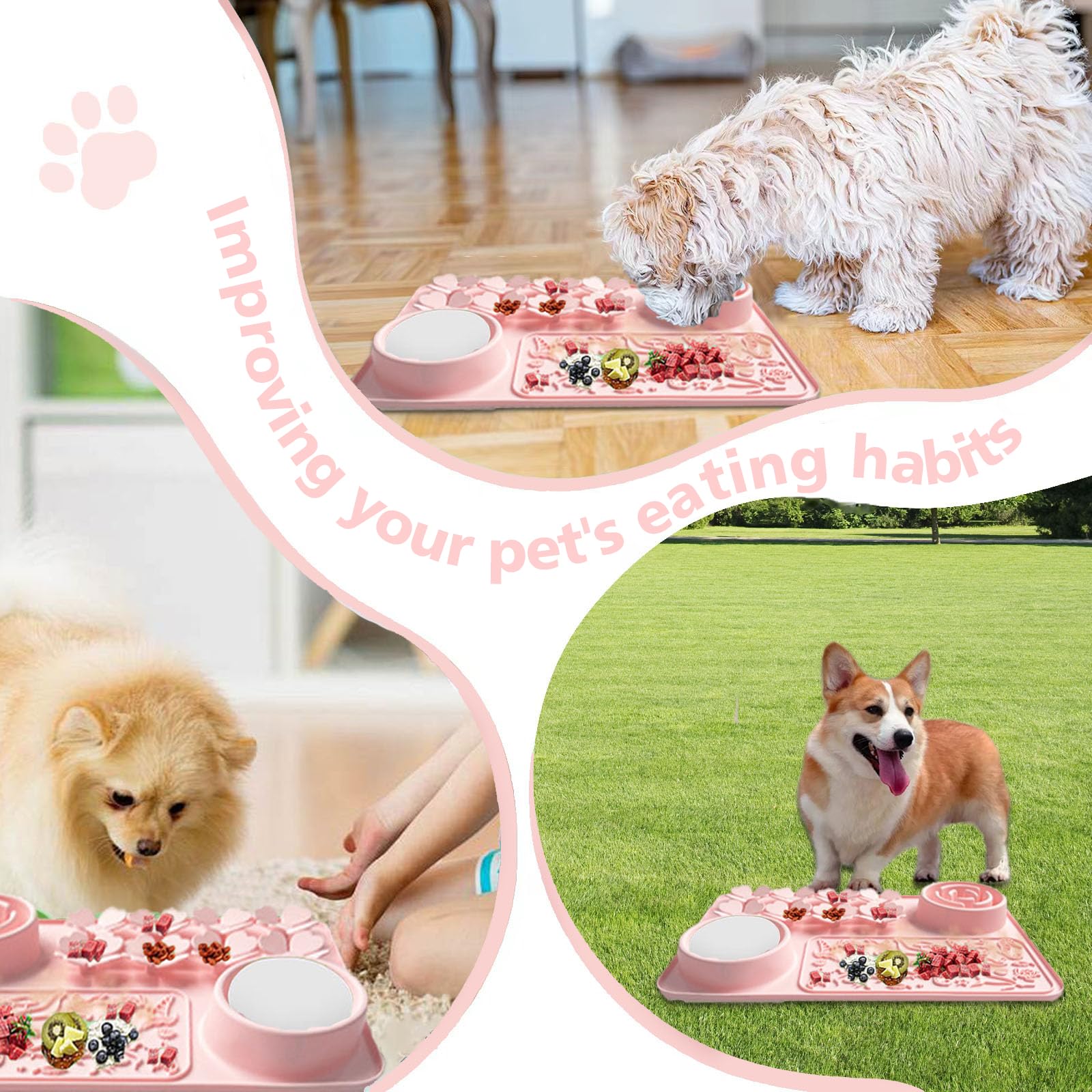 **Silicone Pet Mat with Suction Cups for Dogs & Cats - Non-Slip Slow Feeder Mat for Anxiety Relief, Training, Bathing & Grooming | Durable & Easy to Clean | Perfect for Mealtime, Playtime & Vet Visits (Pink)**