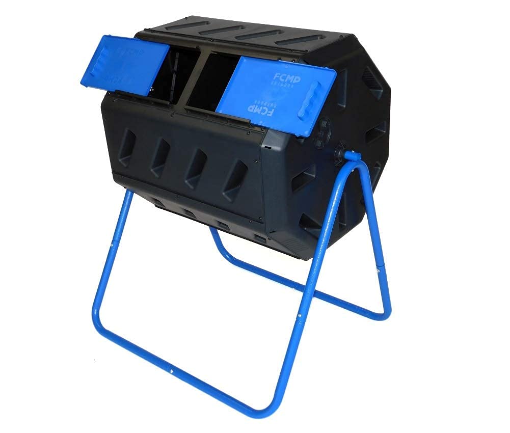 FCMP Outdoor IM4000-DD Dual Chamber Tumbling Composter with Double Doors - 37 Gallon (140L) Blue Compost Bin | Canadian-Made 100% Recycled Resin | Perfect for Backyard, Garden & Organic Waste Recycling
