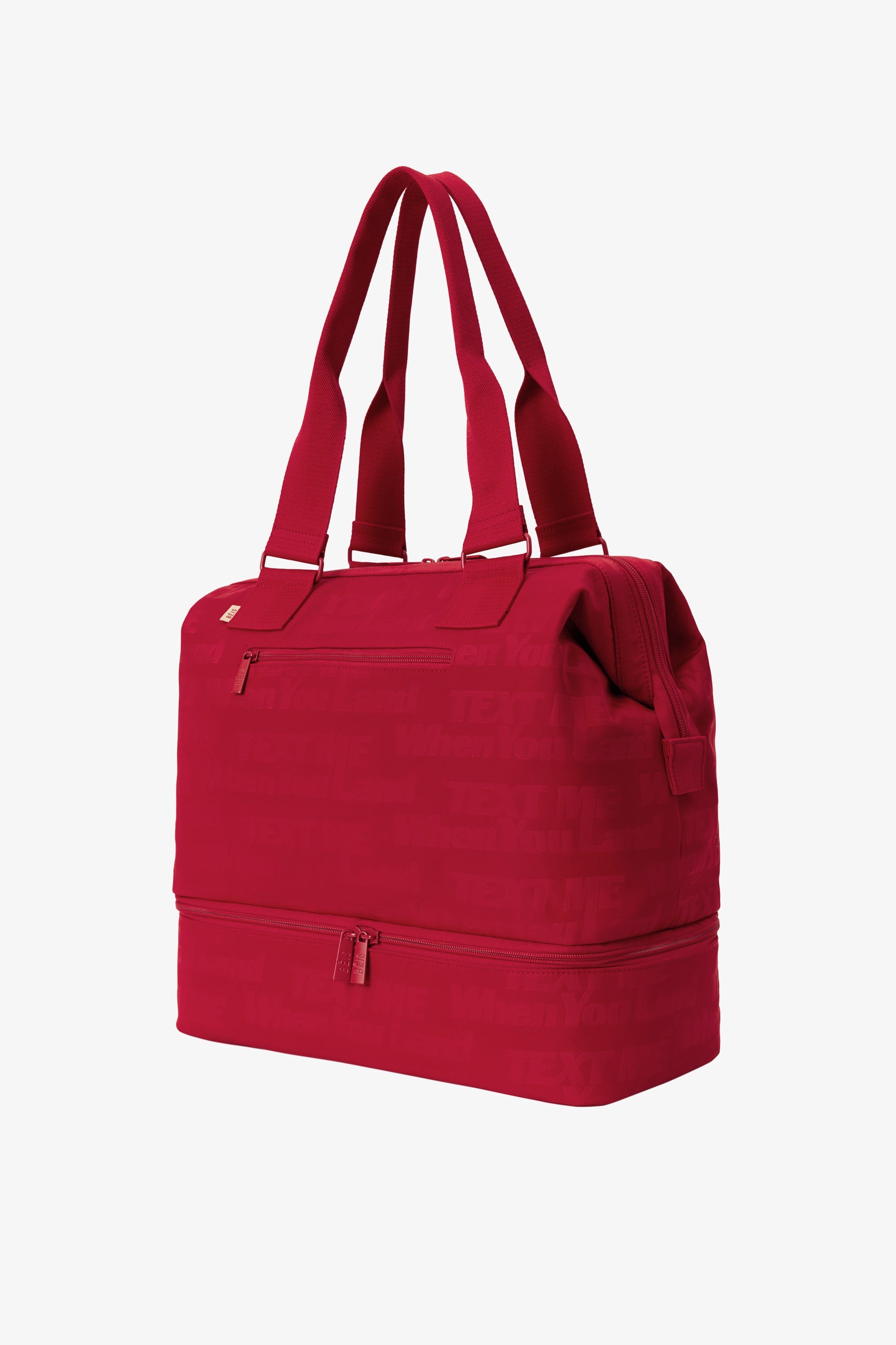Mini Weekender Bag in Text Me Red - Stylish & Compact Travel Duffel for Weekend Getaways, Gym, or Overnight Trips