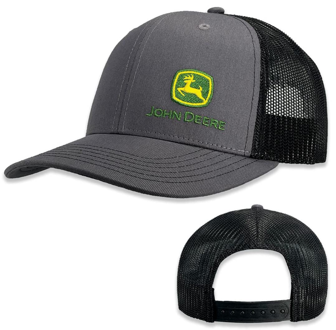 John Deere Men's Gray Baseball Cap - Durable Cotton Adjustable Hat for Outdoor Work, Farming & Casual Wear