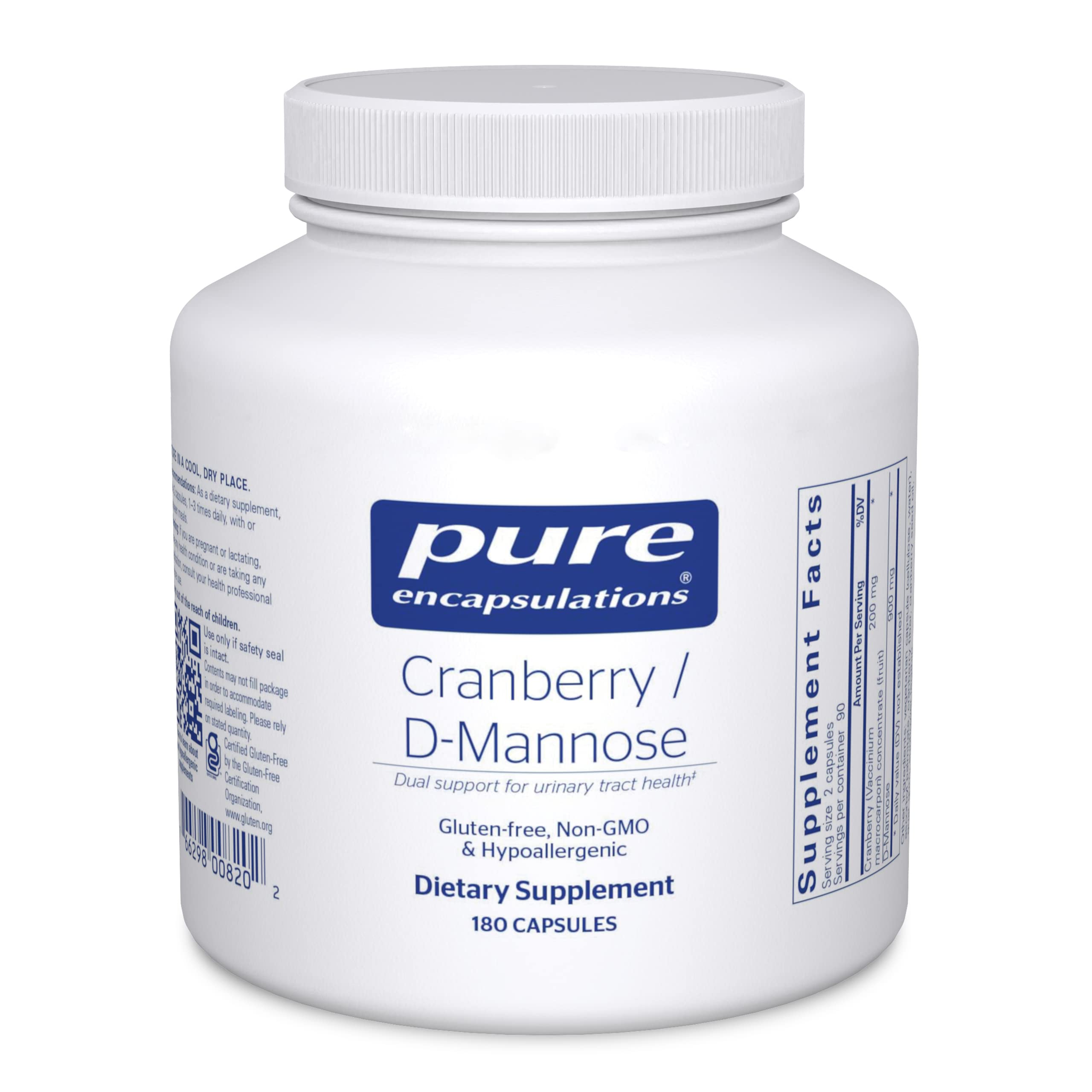 Pure Encapsulations Cranberry D-Mannose Supplement - 180 Vegan Capsules for Urinary Tract Health Support with Cranberry Fruit Solids, Non-GMO - Perfect for Daily Wellness & Women's Health Care