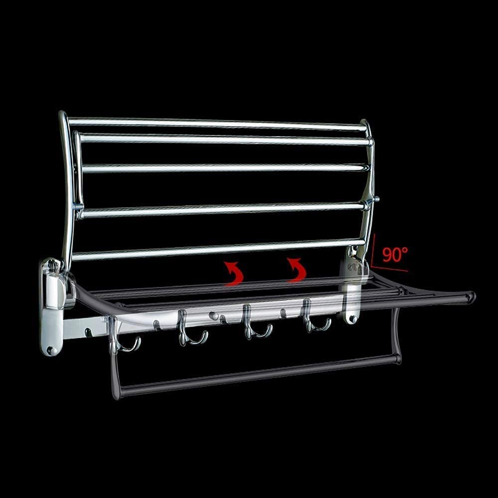 Stainless Steel Wall Mounted Towel Rack - Brushed Nickel Folding Bath Towel Holder for Bathroom & Hotel Use - Space Saving Towel Bar Rail with Shelf for Hand & Bath Towels