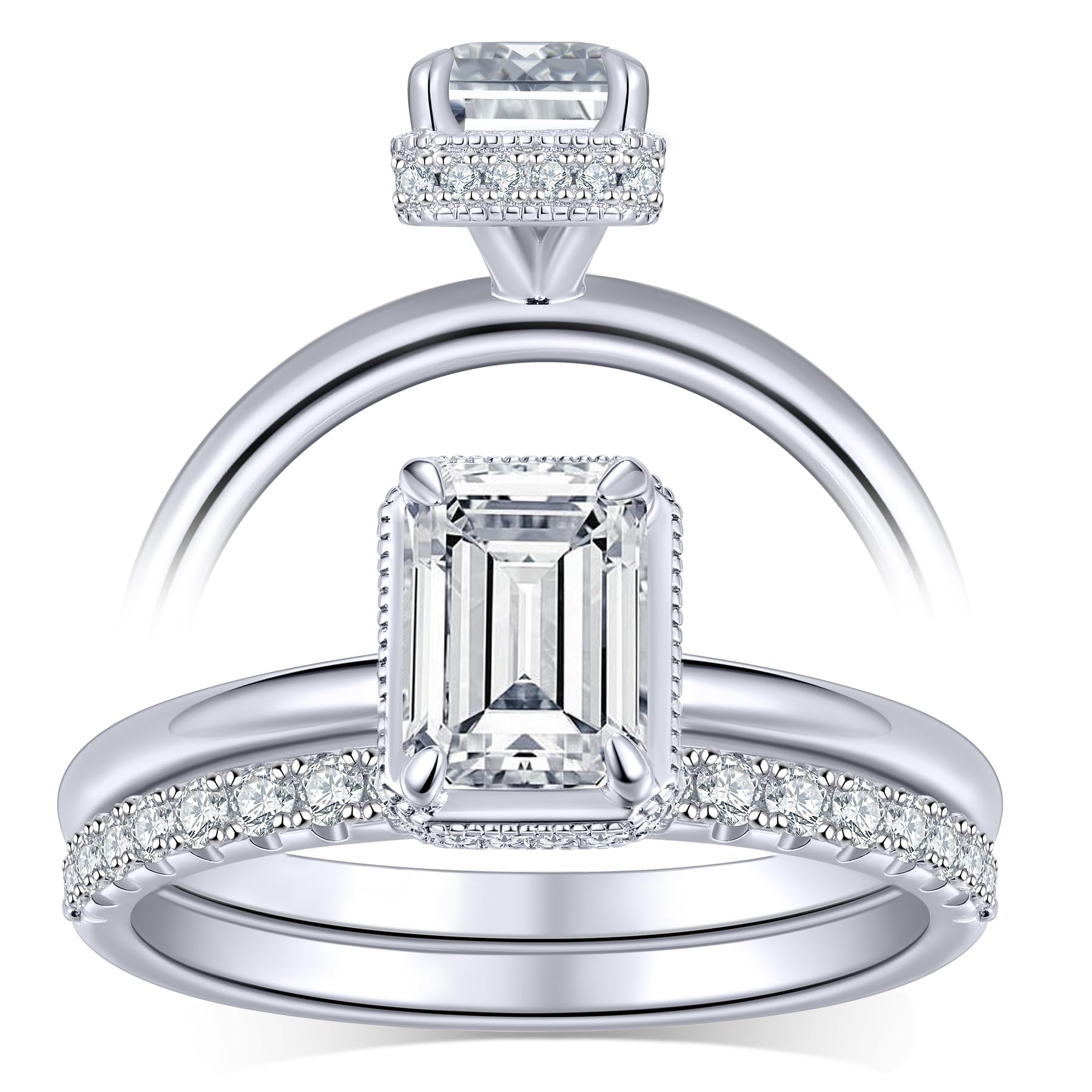 KSTYLE Classic 1.35-2.48CTTW Moissanite Wedding Ring Set for Women | D Color-VVS1 Clarity | 925 Sterling Silver & 18K White Gold Plated Engagement Rings | Bridal Jewelry Set, Promise Rings for Her | Perfect for Weddings, Anniversaries & Special Occasions