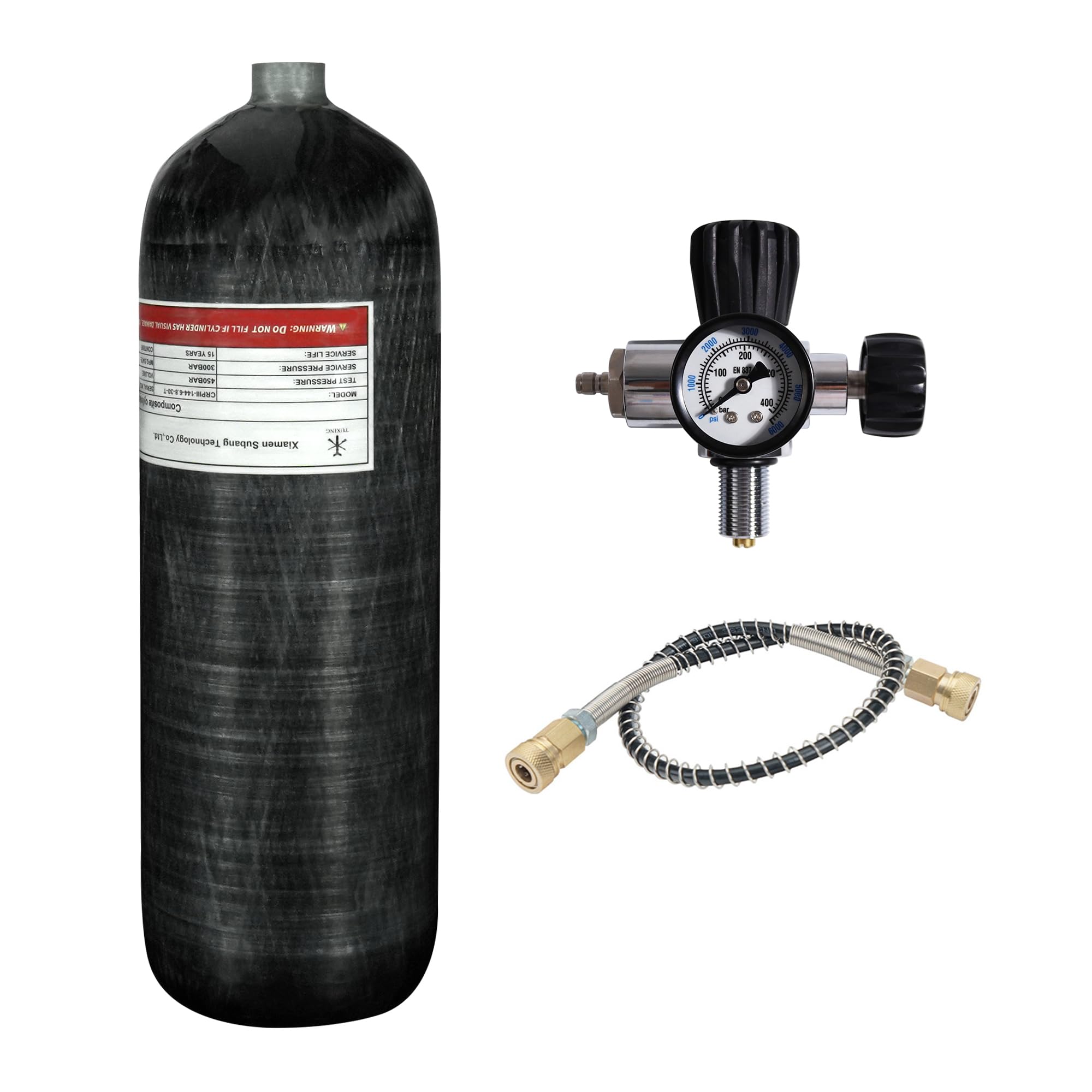 TUXING 4500psi 6.8L Carbon Fiber PCP Air Tank with Adjustable Regulator & Pressure Gauge - Perfect for Paintball, Scuba Diving, and Air Rifle Shooting