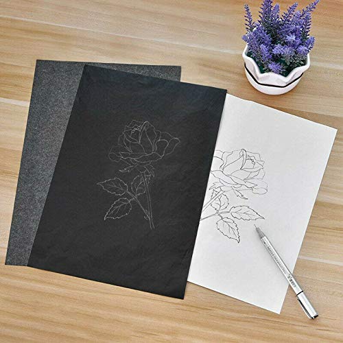 100PCS A4 Carbon Transfer Paper - Black Copy Duplicate Paper for Wood, Paper, Canvas & Art Projects - Perfect for Tracing, DIY Crafts, and Artwork Transfer
