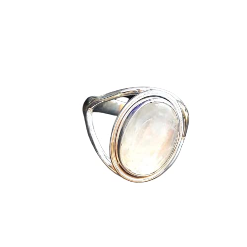 Natural Rainbow Moonstone Ring - 925 Sterling Silver Boho Statement Jewelry for Women | Handmade Gemstone Ring for Everyday Wear, Boho Chic Outfits & Special Occasions