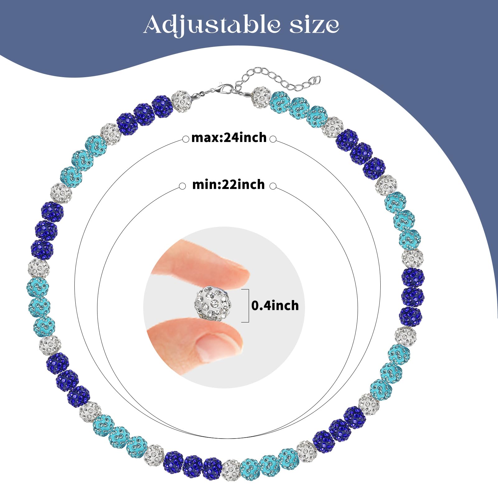VZZNN 22in Glitter Rhinestone Baseball Clay Beaded Necklace for Men & Boys - Stylish Jewelry Gift for Baseball Players & Fans - Perfect for Games, Parties & Sports Events