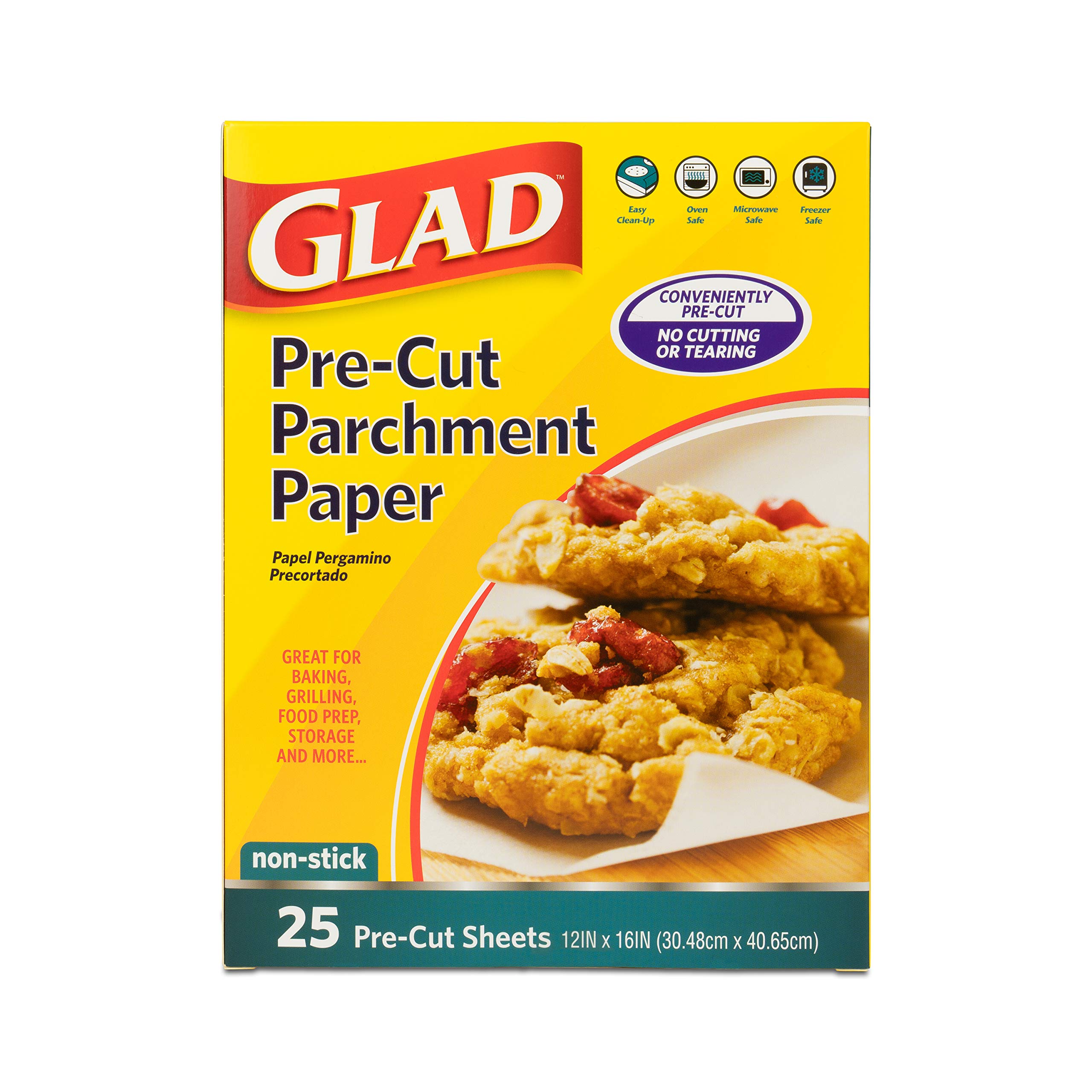 Glad Pre-Cut Parchment Paper for Baking - 25 Count White Baking Sheets | Non-Stick, Oven Safe for Cookies, Cakes & Roasting | Perfect for Food Prep, Storage & Everyday Kitchen Use