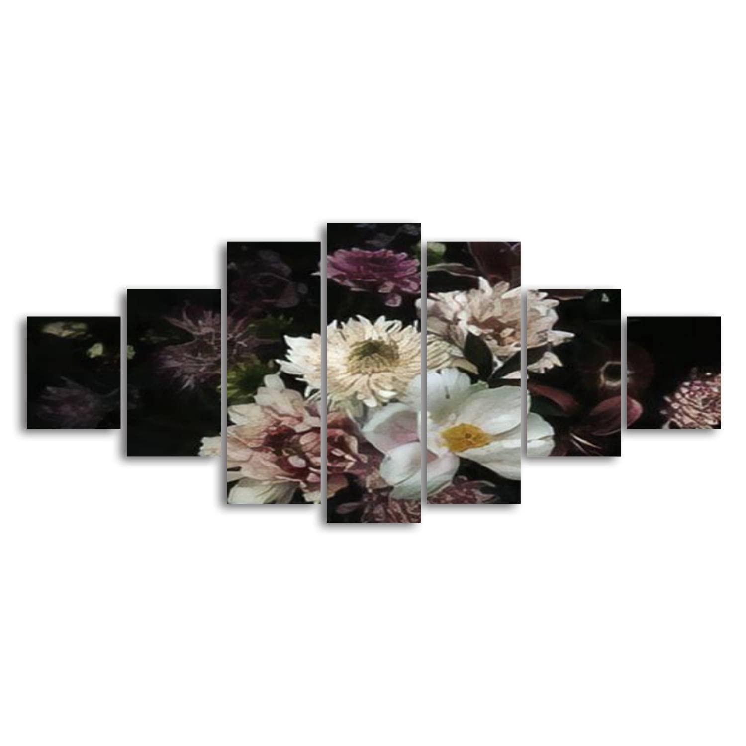 Vintage Floral Canvas Wall Art - Peonies Roses Tulips Lily Hydrangea with Butterflies on Black Background | Large 7-Panel Framed Painting for Living Room, Bedroom, Office Decor | Ready to Hang | Perfect for Home Interior Design, Wedding Gift, and Business Space Decoration