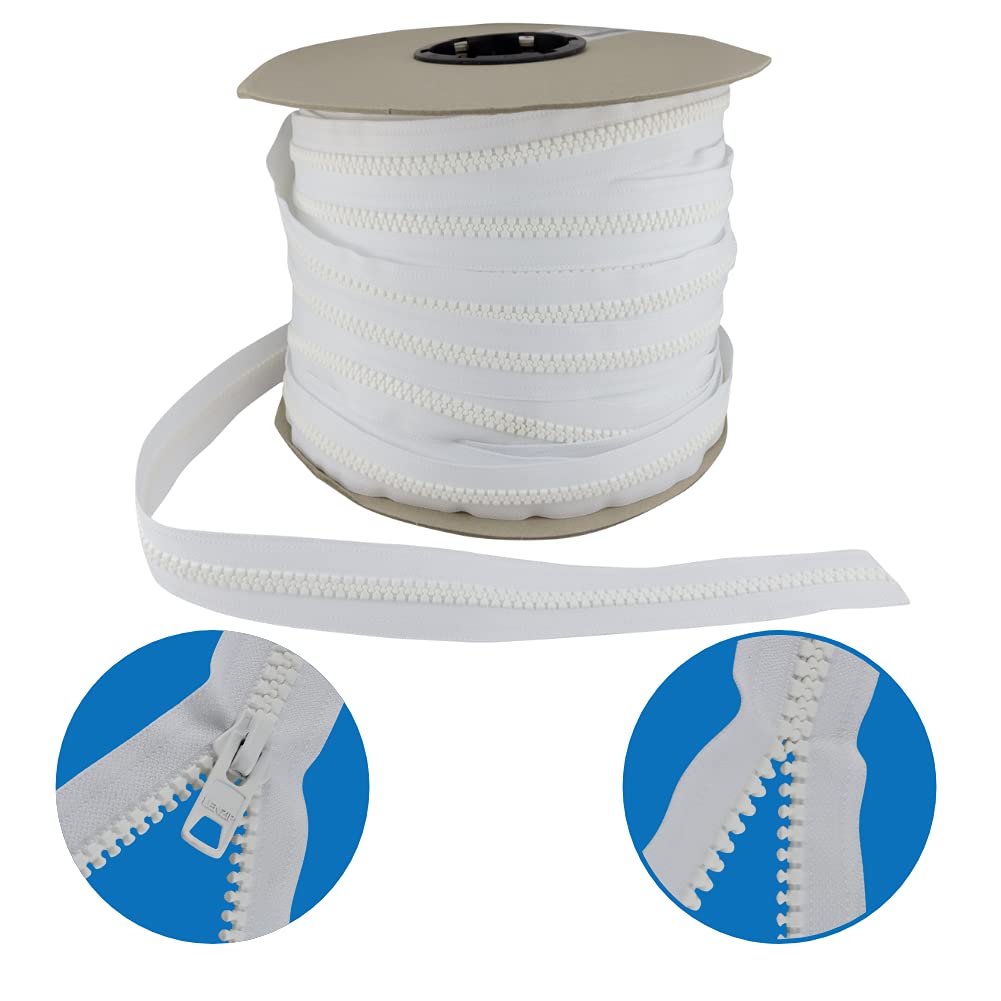 EZ-Xtend #10 Lenzip Chain Vislon Zipper by The Yard with Locking Sliders - Heavy Duty Replacement Zipper for Boat Cushions, Duffle Bags, Backpacks & Sewing Projects (5 Yards & 4 Double Pulls) - Perfect for Marine Upholstery, Travel Gear & DIY Crafts