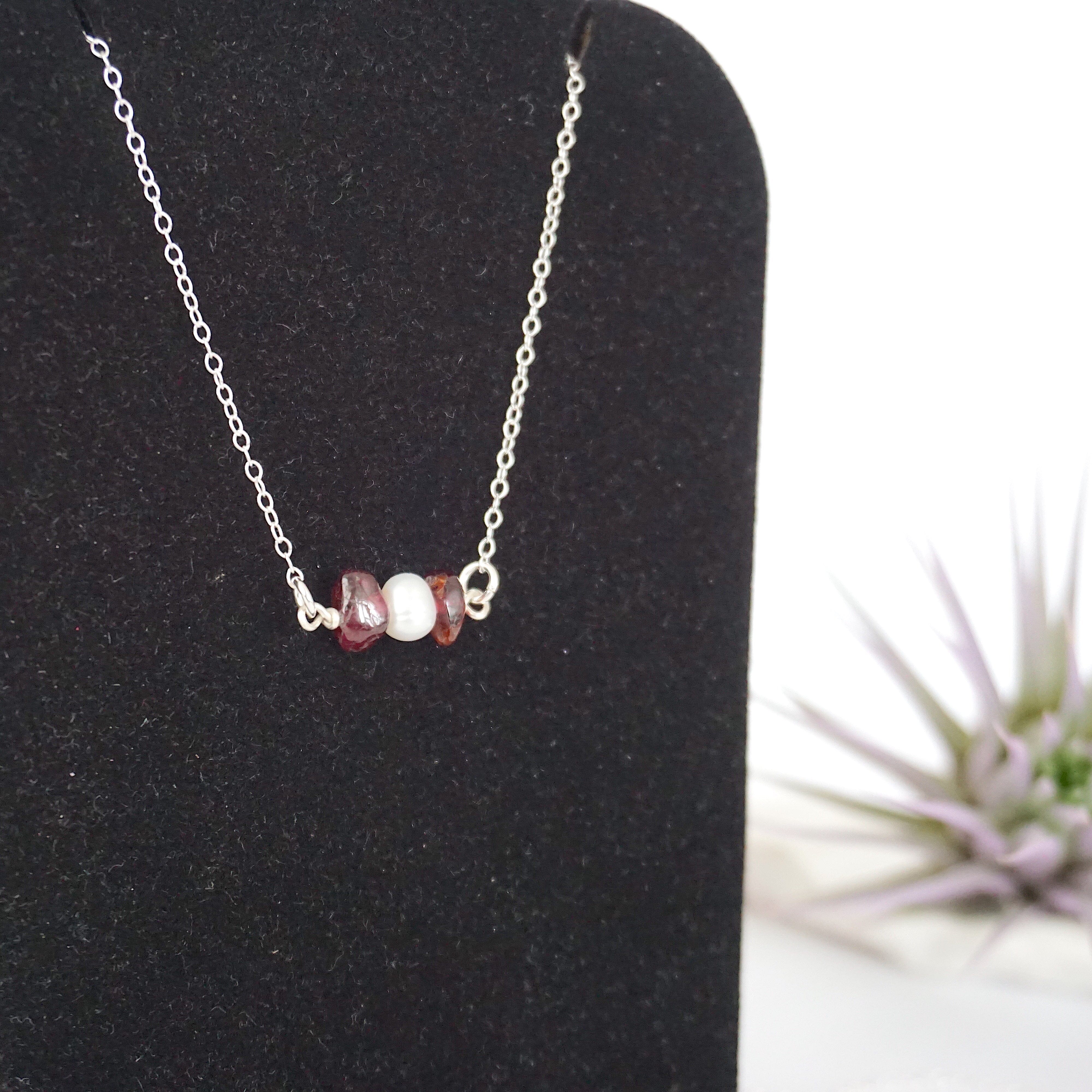 Garnet & Pearl Charm Necklace for Women - Elegant Birthstone Jewelry Gift for Anniversary, Valentine's Day & Special Occasions