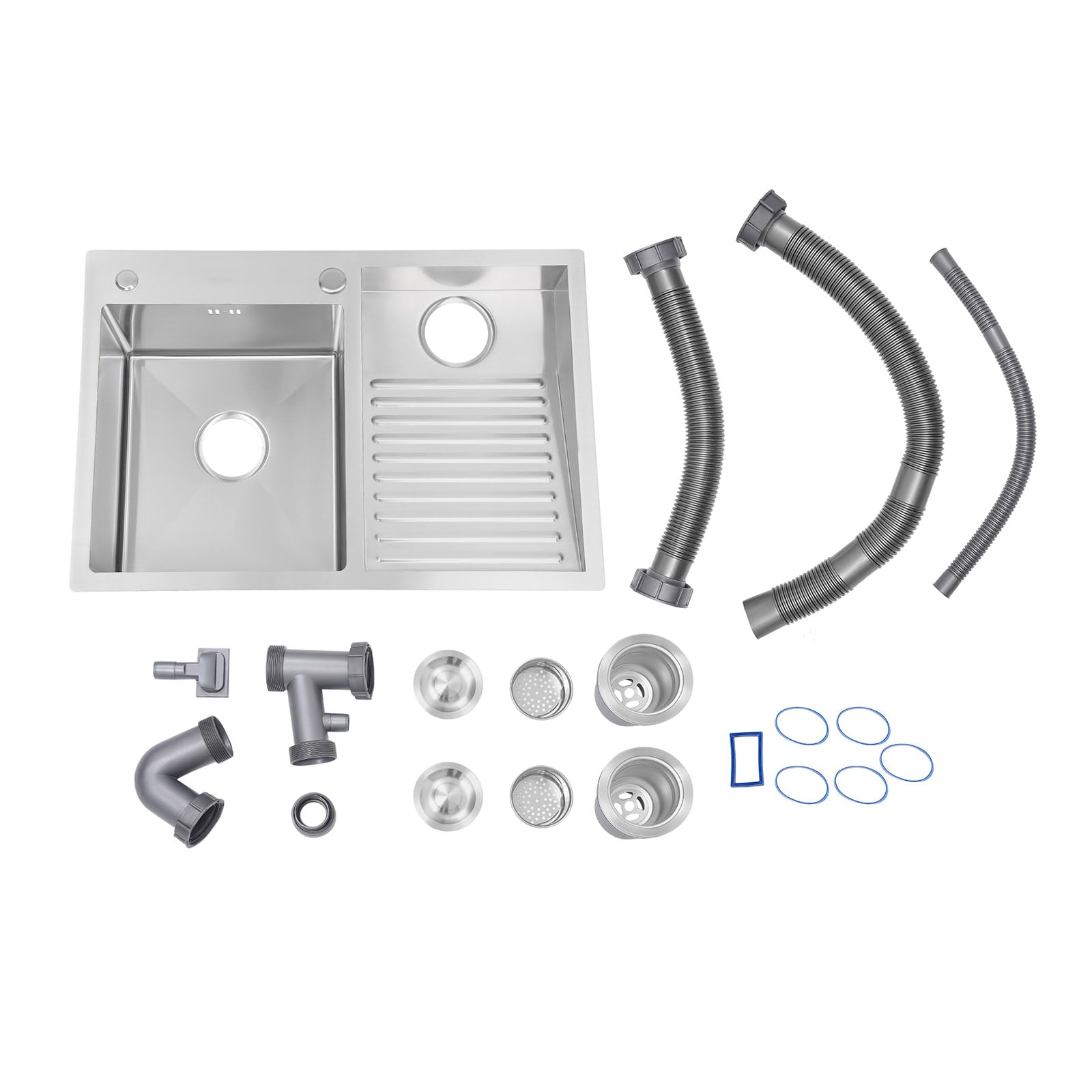 Stainless Steel Utility Sink with Washboard - 27.5 x 18.9 Inch Laundry Room & Basement Sink for Washing Clothes, Cleaning Pets, and Garden Tools - Heavy Duty Double Basin Kitchen Sink for Bathroom, Balcony & Household Use - Easy to Clean & Durable Design