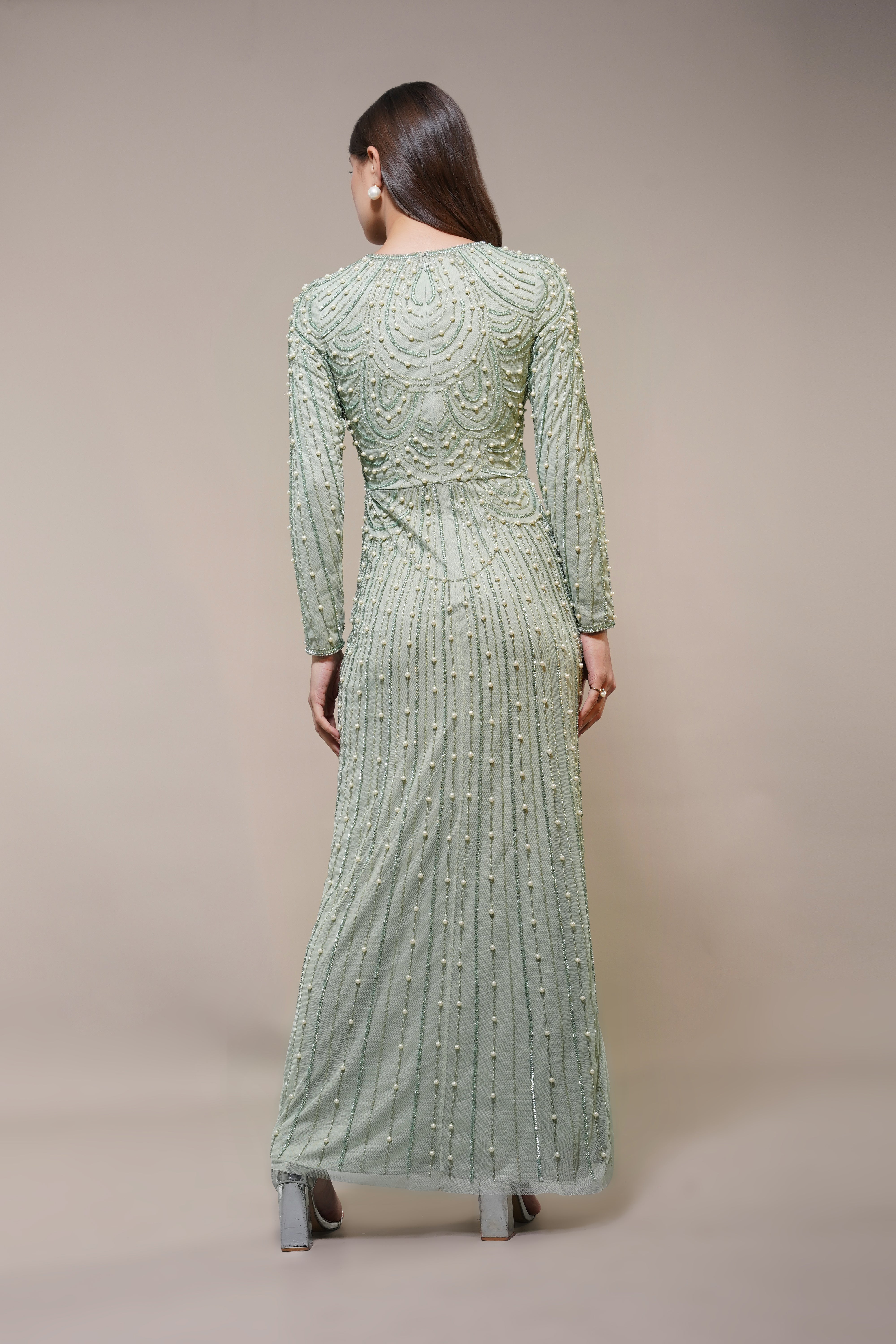 Elegant Mabel Embellished Maxi Dress in Pistachio Green - Perfect for Weddings, Parties & Summer Vacations