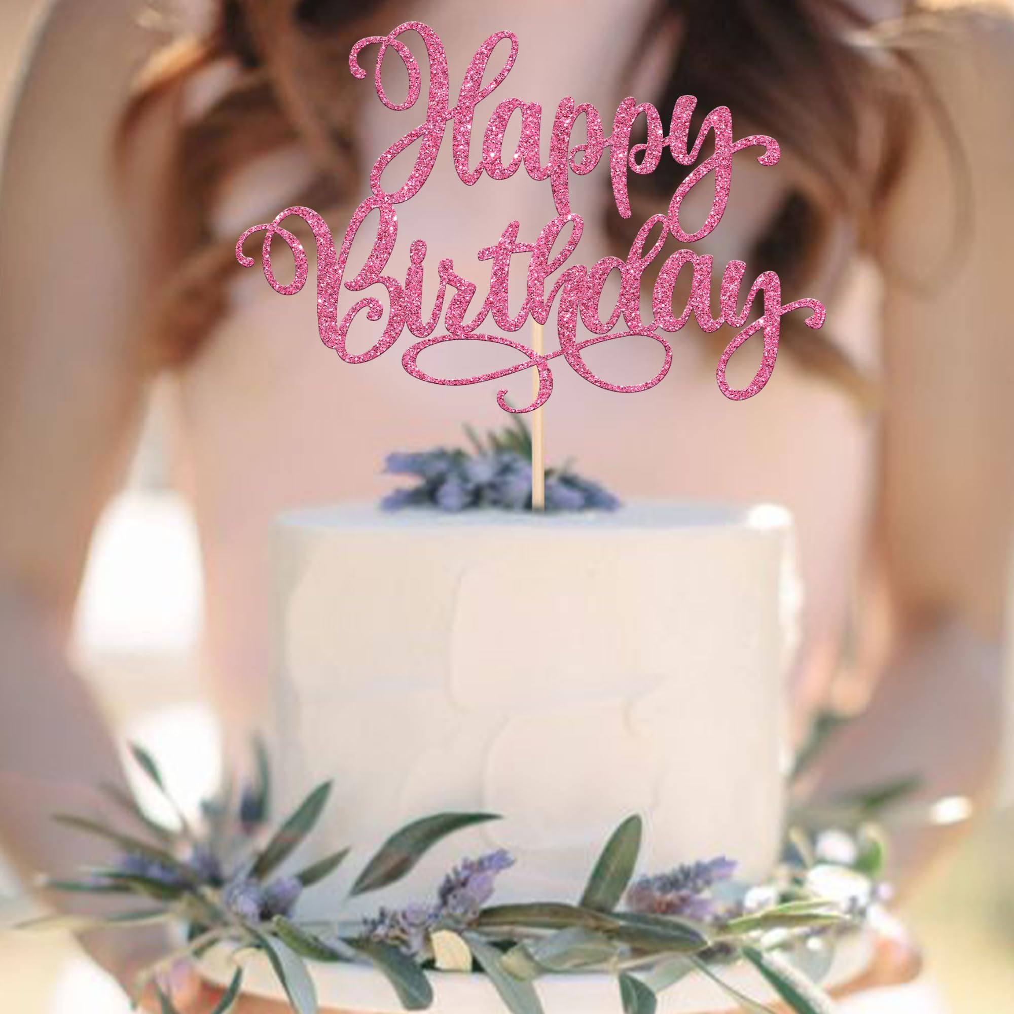 1 PCS Glitter Happy Birthday Cake Topper - Pink Birthday Cake Decorations for Anniversary Party, Wedding, Baby Shower & Celebration Supplies (Perfect for Cake Decorating, Cupcakes, Dessert Table Display)