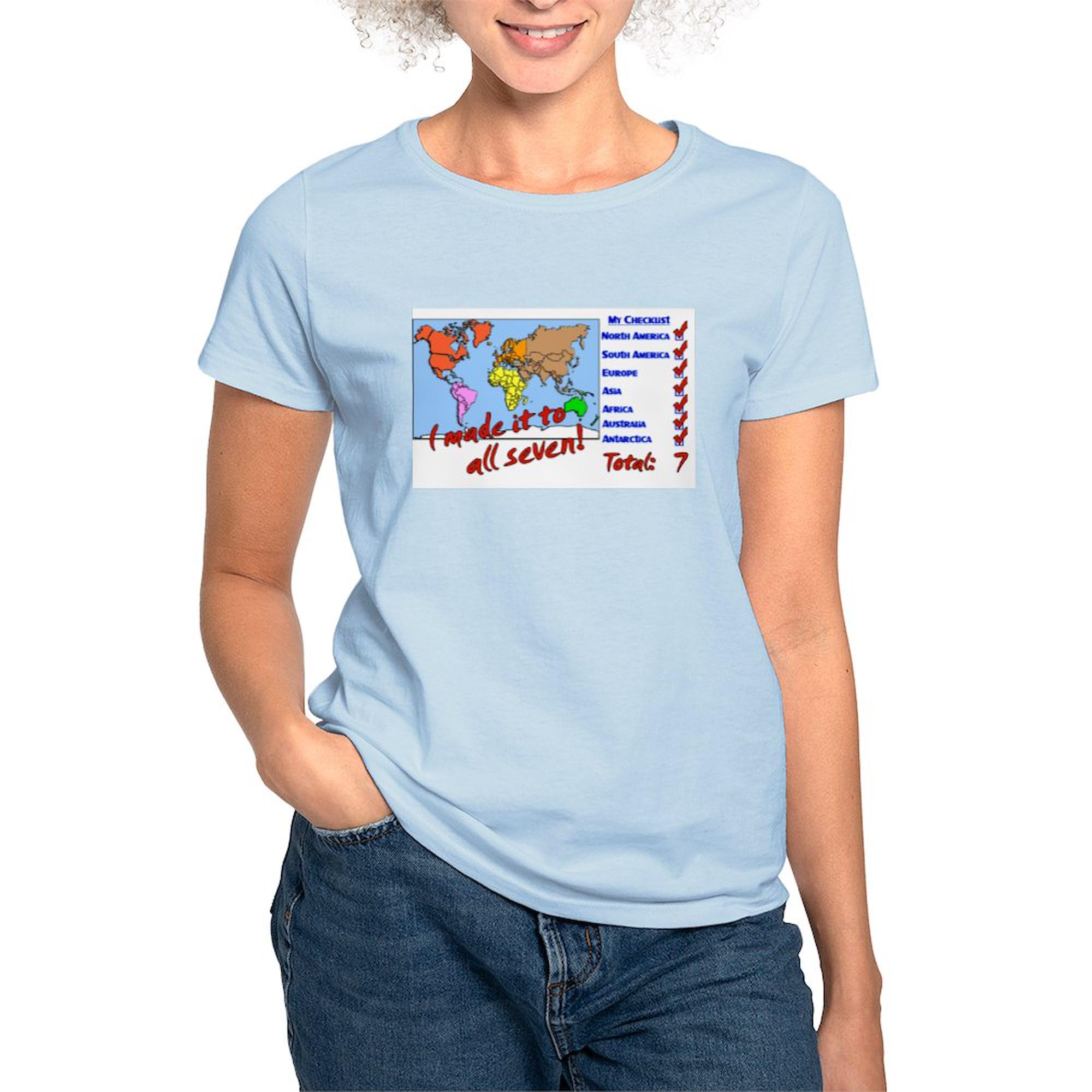 All 7 Continents Women's Cotton Crew Neck T-Shirt - Comfortable Travel & Adventure Tee for World Explorers