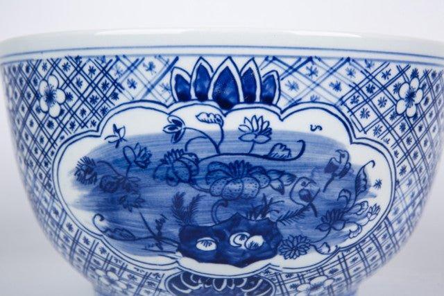 Blue and White Medallion Floral Bird Porcelain Bowl - Hand-Painted Decorative Serving Dish for Dining, Home Decor, and Gift Giving