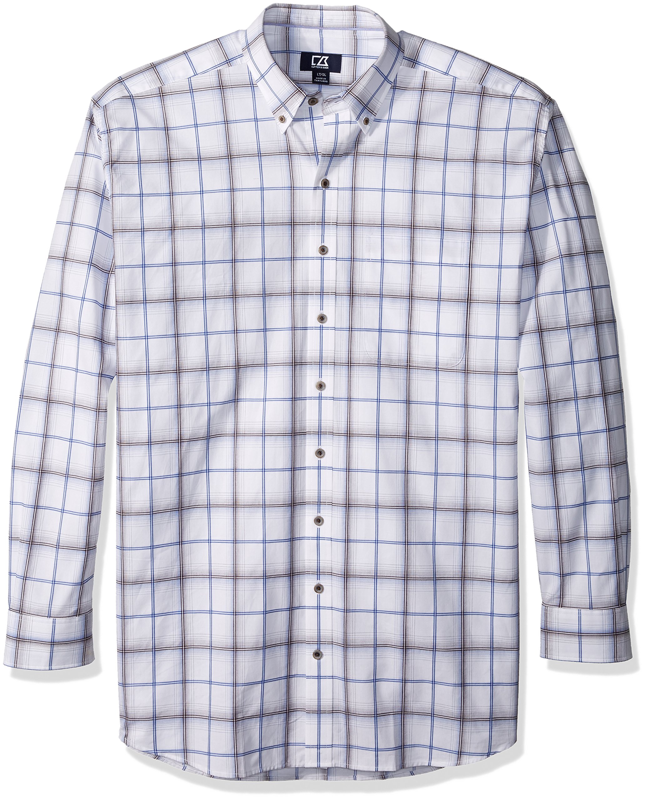 Cutter & Buck Men's Big & Tall Long Sleeve Tidal Check Shirt - Comfortable Casual Button Down for Work, Office & Outdoor Activities