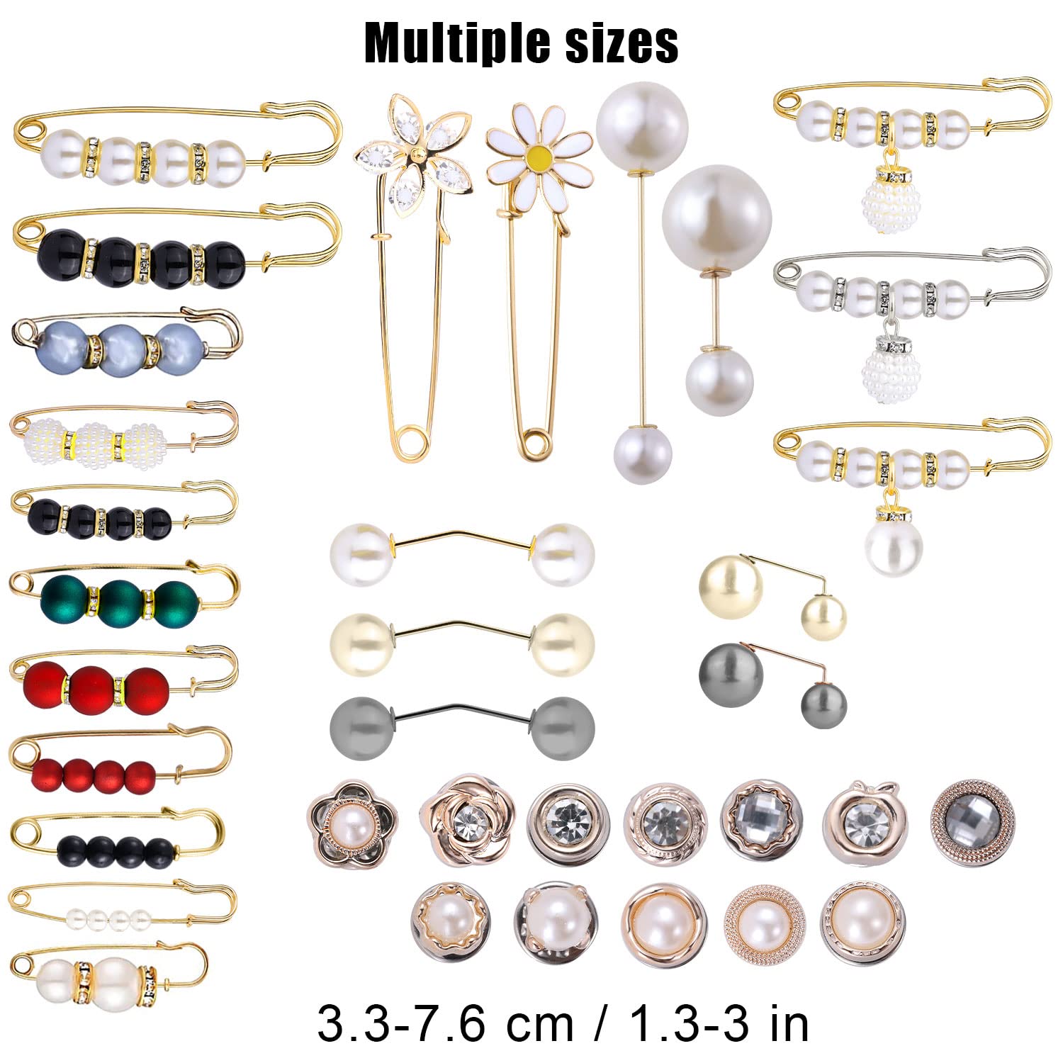 35pcs Faux Pearl Brooch Pins - Rhinestone Fashion Accessories for Women's Clothing & Shawls