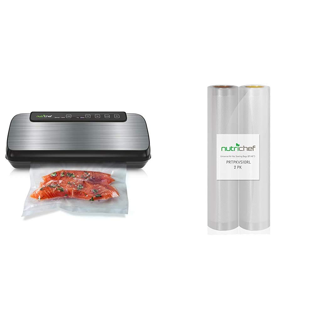 NutriChef Automatic Vacuum Sealer Machine | Compact Food Preservation System with LED Light | Includes 2 Rolls (8