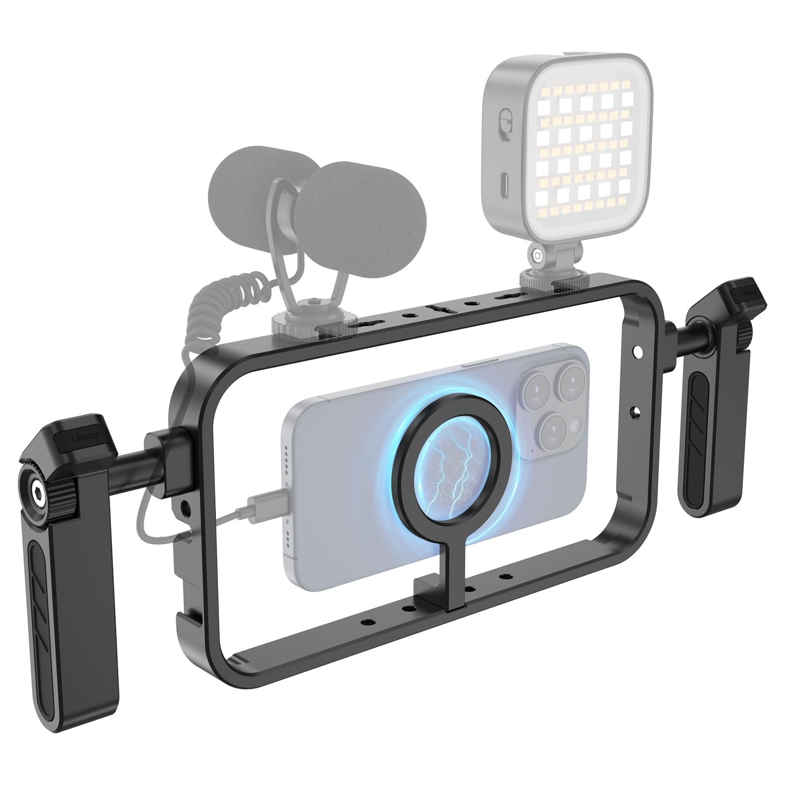 Magnetic Phone Cage Rig Kit with 2 Detachable Handles - Compatible with iPhone 16/15/14/13/12 Series & MagSafe - Professional Smartphone Stabilizer for Handheld Filmmaking, Vlogging, YouTube Content Creation & Live Streaming