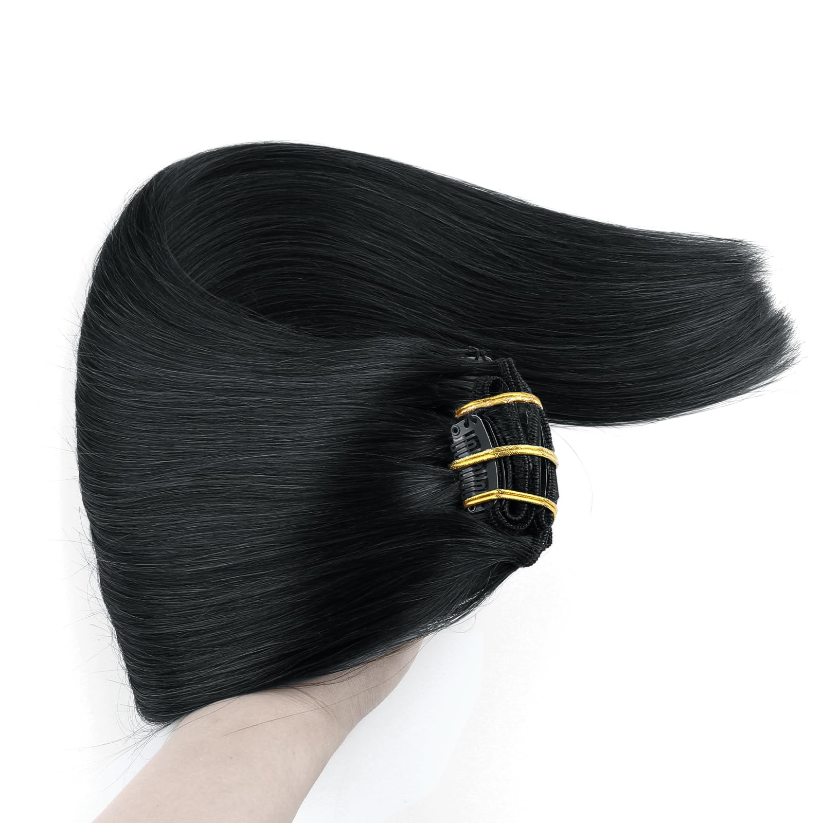 SixStarHair Jet Black Clip In Hair Extensions 180g 10 Pieces 20inch - Remy Virgin Human Hair Double Wefted Thick Sewn In Clip On Extensions for Quick Application - Perfect for Parties, Weddings & Daily Styling [Color 1 Jet Black 20inch]