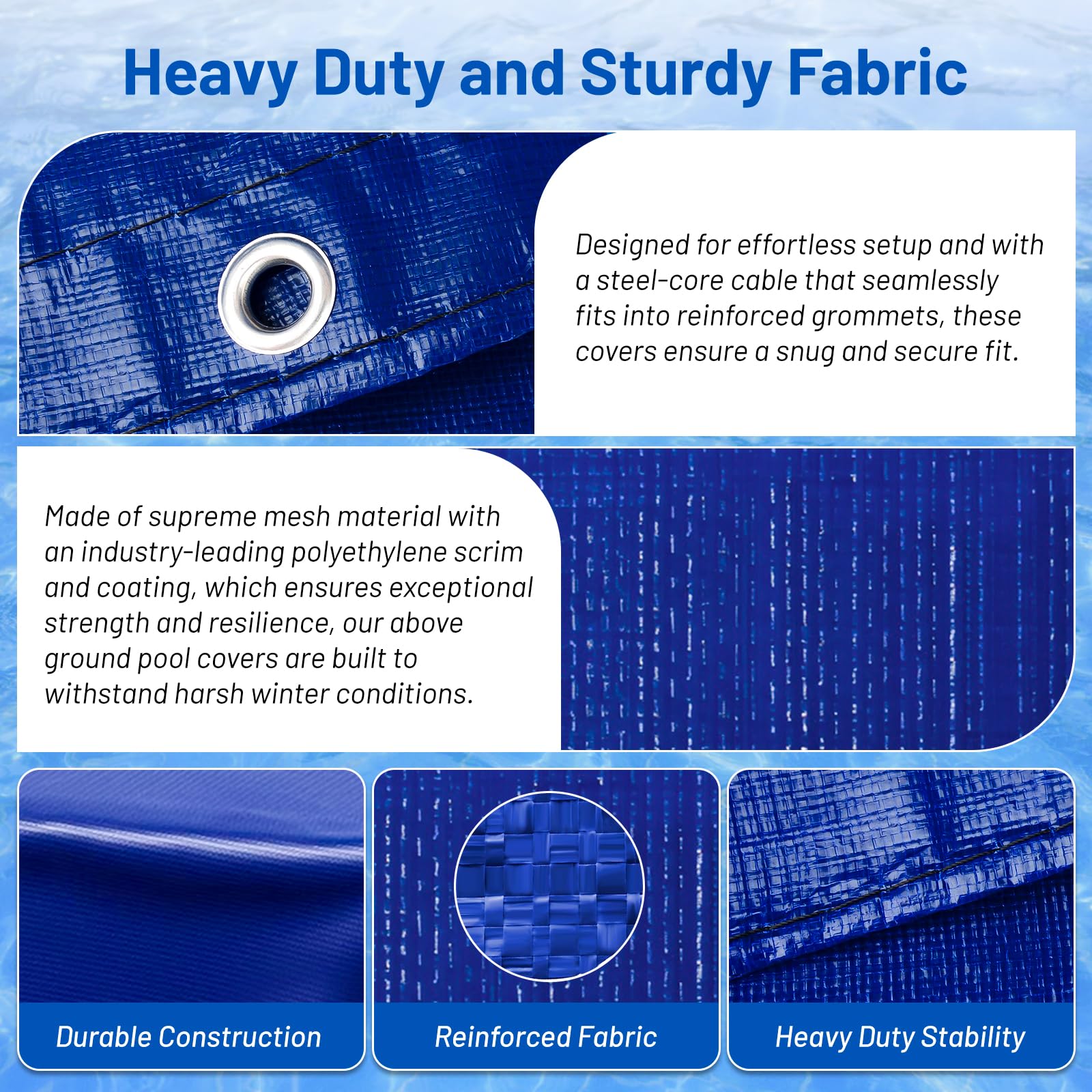 24FT Round Winter Pool Cover for Above Ground Pools - Heavy Duty UV Protected with Cable & Winch System - Waterproof & Dustproof Blue Pool Cover - Perfect for Winter Protection & Off-Season Storage
