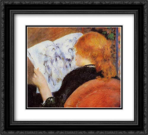 Pierre Auguste Renoir Museum Art Print - 22x20 Black Ornate Framed Painting with Double Matting, Young Woman Reading Illustrated Journal | Perfect for Living Room, Bedroom & Office Wall Decor