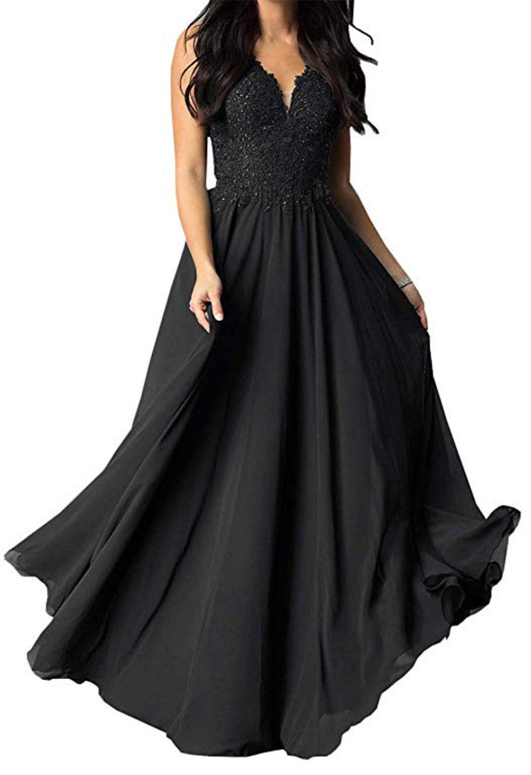 BeautBoy Women's V-Neck Chiffon Prom Dress with Lace & Beading - Elegant Bridesmaid & Formal Evening Gown for Weddings, Parties & Special Occasions