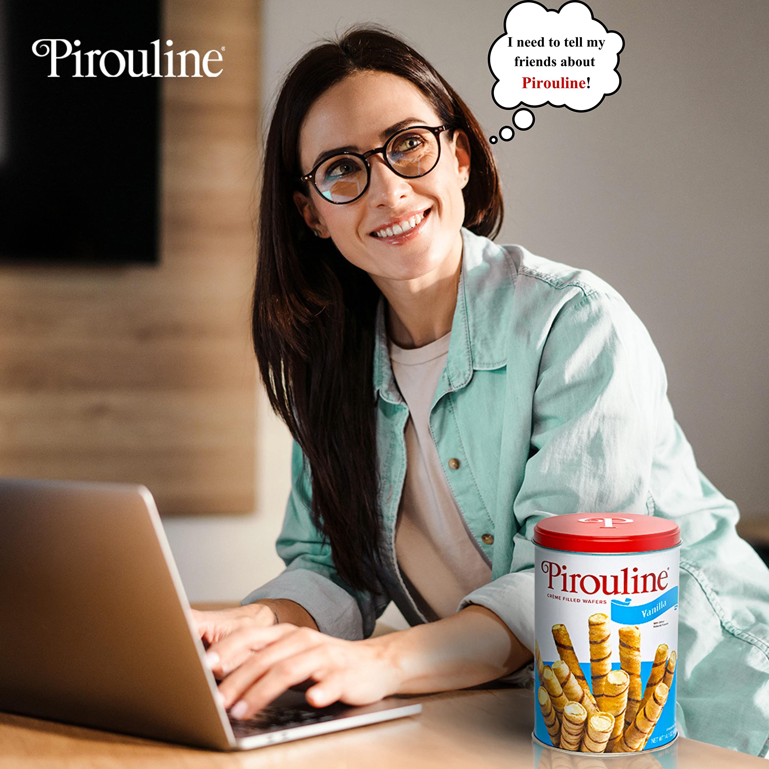 Pirouline Vanilla Rolled Wafer Cookies - Crème Filled Wafer Sticks for Coffee, Tea & Desserts - Perfect Snack for Parties, Gifts & Ice Cream Toppings - 14.1oz Tin (Pack of 2) | Great for Office Snacks, Afternoon Tea & Holiday Treats