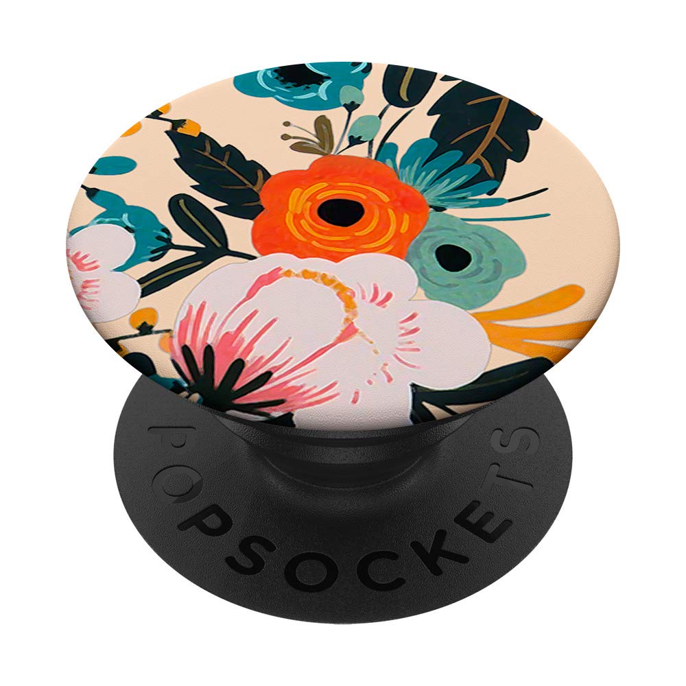 Teal Mint Pink Red Floral PopSocket PopGrip - Swappable Phone & Tablet Grip with Vibrant Flower Design for Stylish Everyday Use