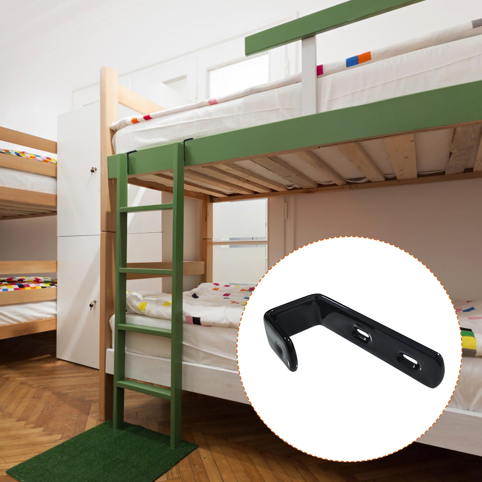 4PCS Heavy Duty Iron Bunk Bed Ladder Hooks - PVC Coated Stainless Steel Angled Brackets for Loft Beds, Garage Storage & Utility Hanging - Durable Hardware for Home Organization & Space Saving Solutions