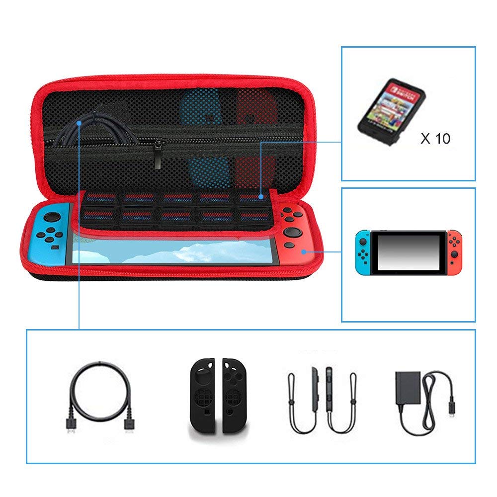 Premium Slim Travel Carry Case for Nintendo Switch & OLED Model - Durable Black Protective Cover for Gaming On The Go, Travel, and Storage